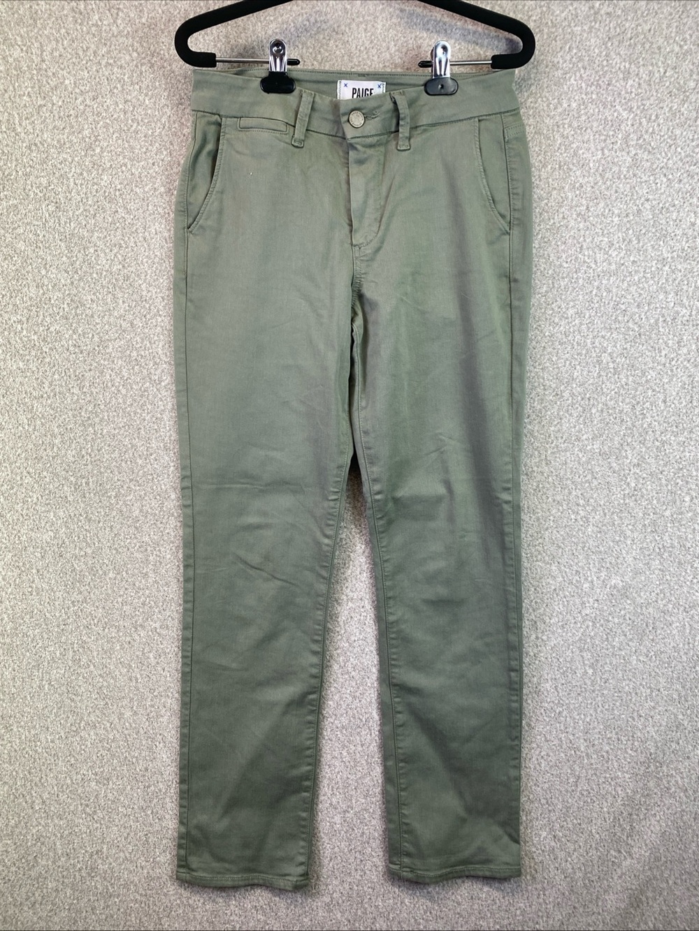 PAIGE Rianne Slim Fit Women Size 28 Straight Leg Stretch Olive Green Boho Basics